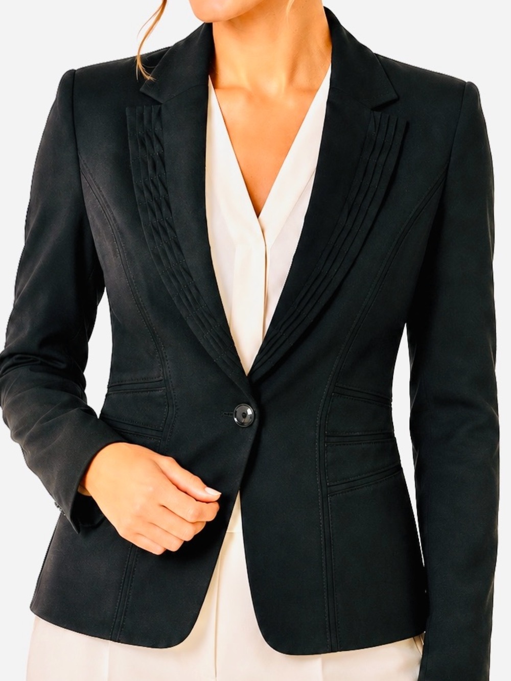 White House Black Market Black Pleated Lapel Tailored Blazer Size 8